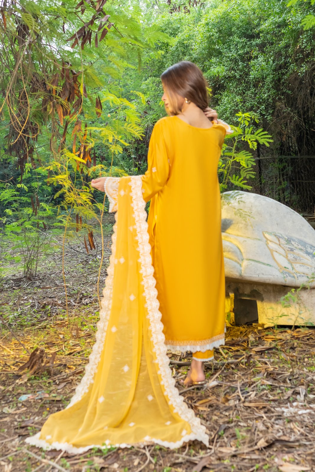 Mustard Schiffli Allure 3 PC Schiffli Embroidered Suit