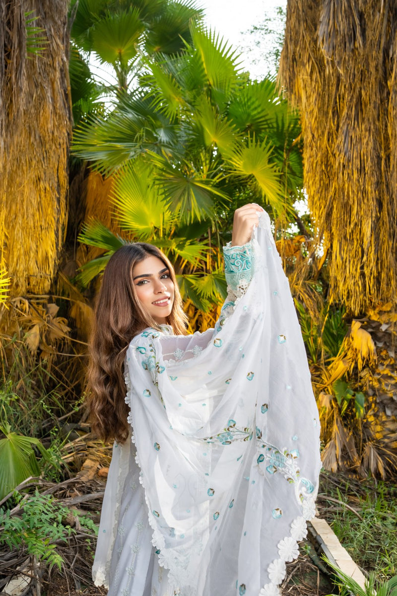 White Opulence 3 PC Embroidered Chiffon Suit