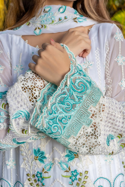 White Opulence 3 PC Embroidered Chiffon Suit