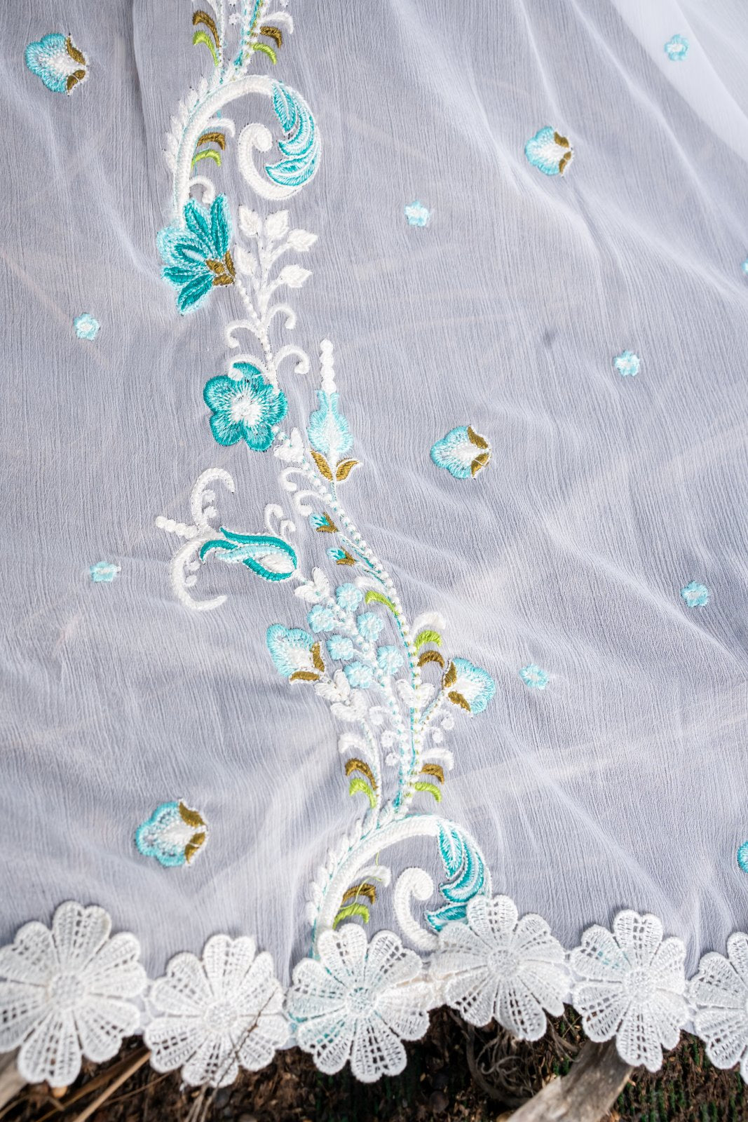 White Opulence 3 PC Embroidered Chiffon Suit