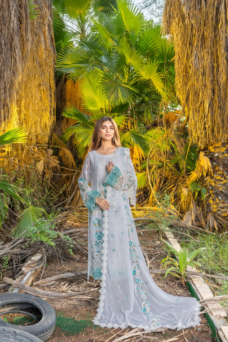 White Opulence 3 PC Embroidered Chiffon Suit