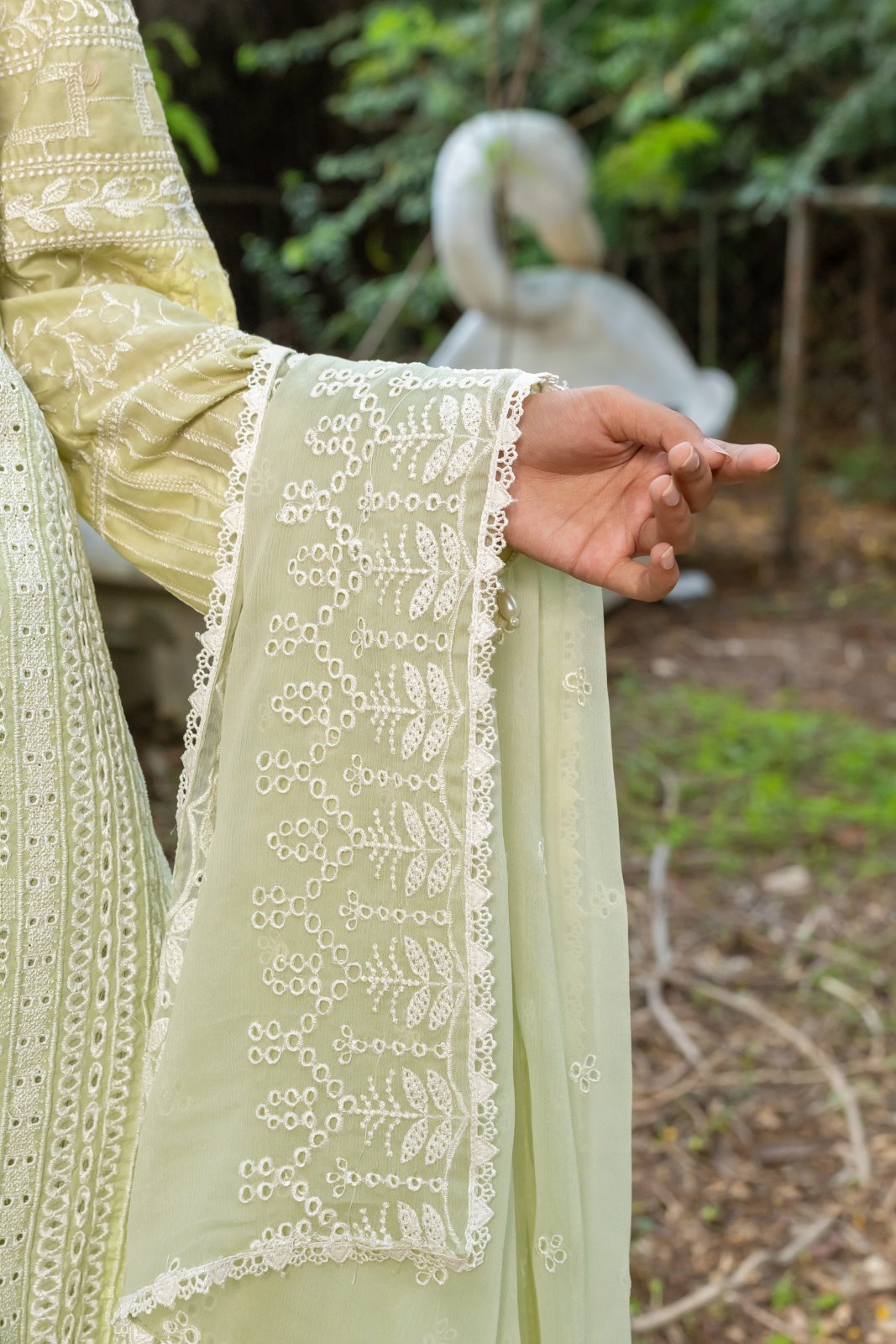 Green Schiffli Artistry 3 PC Schiffli Embroidered Suit