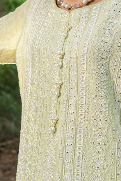 Green Schiffli Artistry 3 PC Schiffli Embroidered Suit