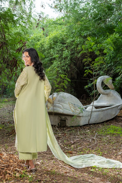 Green Schiffli Artistry 3 PC Schiffli Embroidered Suit