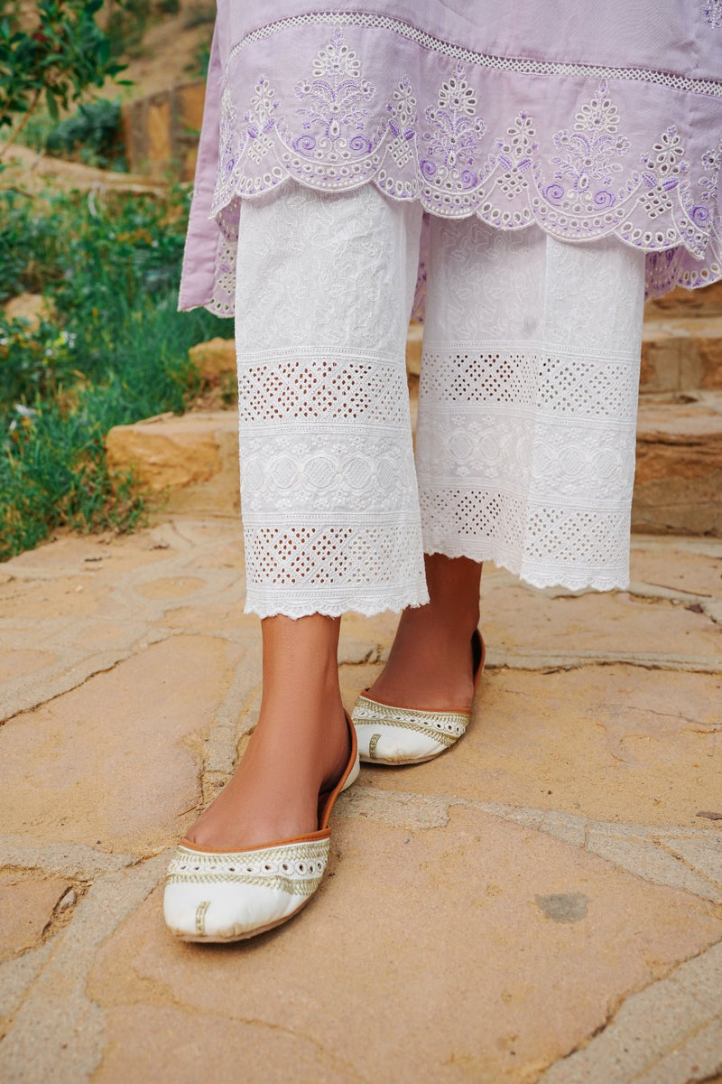 White Embroidered Schiffli Izaar Bottoms