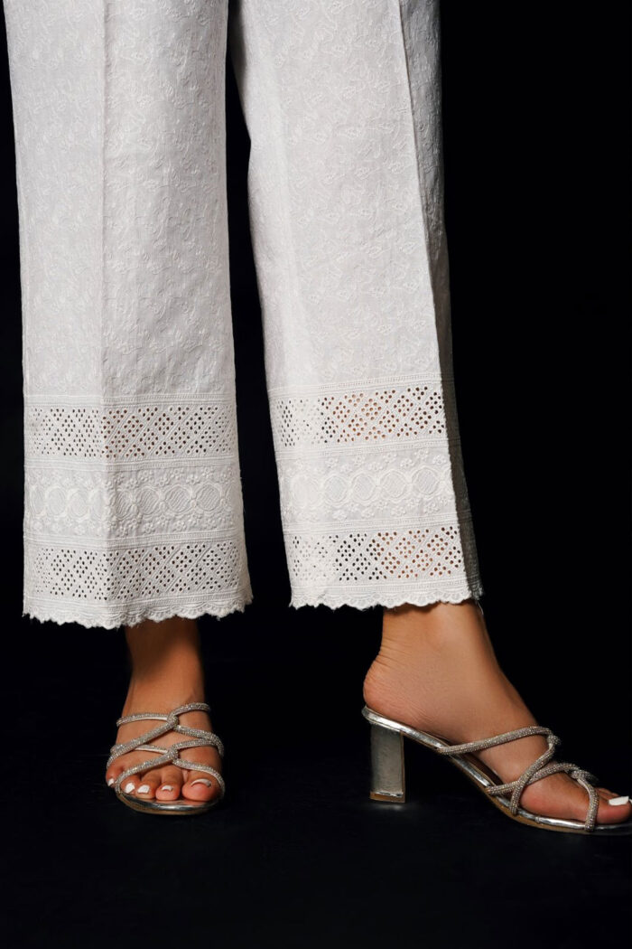 White Embroidered Schiffli Izaar Bottoms - Image 1